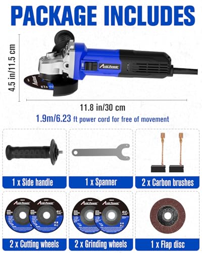 AVID POWER Angle Grinder, 7.5-Amp 4-1/2 inch Electric Grinder Power Tools with Grinding Wheels, Cutting Wheels, Flap Disc and Auxiliary Handle for Cutting, Grinding, Polishing and Rust Removal - Blue - color: Blue