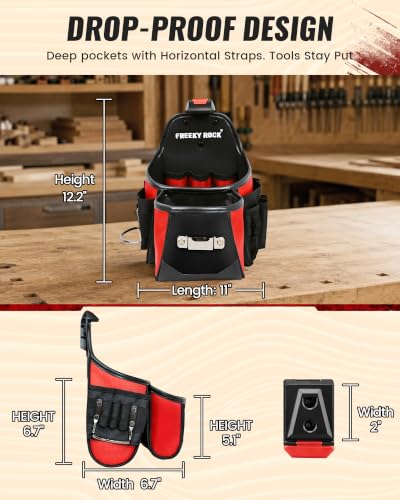 Electrician Tool Pouch with Quick Detach Belt Clip, Heavy Duty Tool Belt Pouches with Notebook Pocket, Tape Measure Holder & Screwdriver Loops for Carpenter, Contractor, HVAC Tech & DIY - size: X-Large Pouch