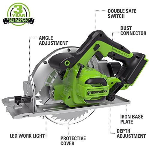 Greenworks 24V Brushless 7-1/4-inch Circular Saw, Battery and Charger Sold Separately - size: 7-1/4", style: Tool Only