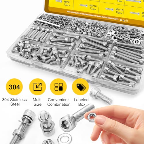 270PCS M5 Socket Screws Assortment Kit, M5x6/8/10/12/16/20/25/30 mm - size: SS M5 270pcs