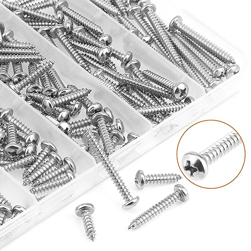 #7 x 1/2" 5/8" 3/4" 1" 1-1/4" Wood Screws Set, HELIFOUNER 145 Pieces Phillips Pan Head Self-Tapping Screws Assortment Kit, Phillips Pan Head Wood Screws, 304 Stainless Steel - size: #7