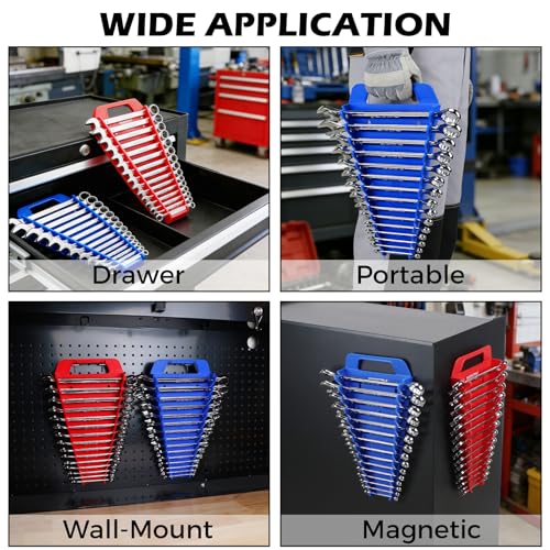 2-Pack Magnetic Wrench Organizer with Non-Slip Handle, 24-Slot Heavy-Duty Wrench Rack Holders for Toolbox & Drawer Storage, Fits SAE 1/4"-1-1/16" and Metric 6mm-24mm Wrenches - style: 24-Slot Large Handle / 2-Pack