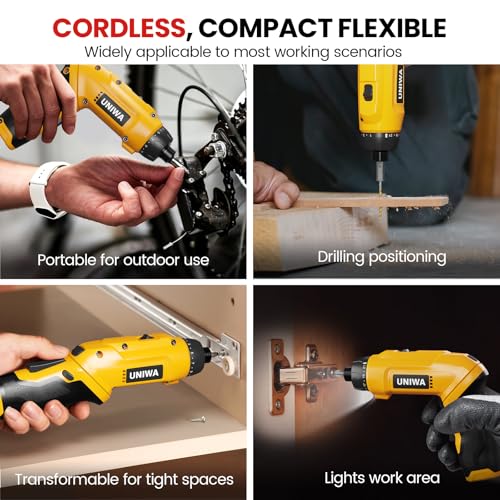 UNIWA Cordless Electric Screwdriver Rechargeable-650 RPM Power Drill-Yellow - color: Yellow