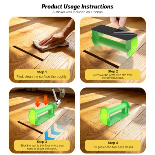 2026 Upgraded Floor Gap Fixer Tool for Laminate, Vinyl Plank, Hardwood –Iron Construction Heavy Duty Floor Gap Repair Tool with Extended Striking Area, Sticky Pads, Quiet Felt Pad & Hammer (Green) - color: Green