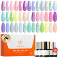 modelones Gel Nail Polish Set Neon Glitter 24PCS 20Colors Hot Pink Magenta - color: A Spring Macaron