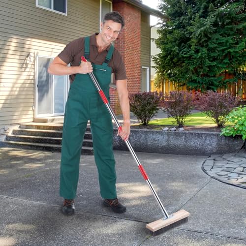 Mitclear Wire Broom with 57'' Long Handle Remove Moss on Patio Concrete