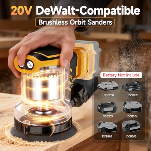 Cordless Random Orbital Sander Compatible with Dewalt 20V Battery