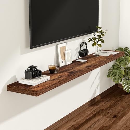 Vivelove 55x12 Floating Shelves 12 Inches Deep, Rustic Brown, Set of 2 - color: Rustic Brown, size: 55”wx12”dx1.5”h
