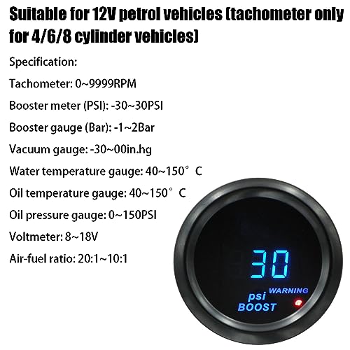 AUCELI Car Digital Boost Gauge PSI, Universal Meter Kit, 2" 52mm & Blue LED Light Display - style: Boost Gauge PSI