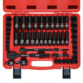 3/8" Drive Impact Socket Set, 50 Piece Standard SAE (5/16 to 3/4 inch) and Metric (8-22mm) 6 Point, with Adjustable Ratchet Handle, Extension Bars, Impact Universal Joint, Adapter, Cr-V Steel - color: 3/8-50pcs
