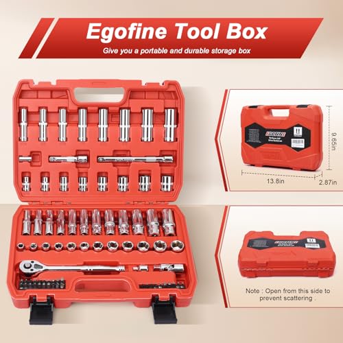 Egofine 3/8" Drive Socket Set, 76 PCS Ratchet Wrenches Set, Standard and Deep Metric (8 to 19mm)/SAE (5/16 to 3/4 inch) Size, with 72-Tooth Ratchet for Auto Repairing and Household, with Storage Case - style: 3/8" 76 PCS with 72 Teeth Ratchet