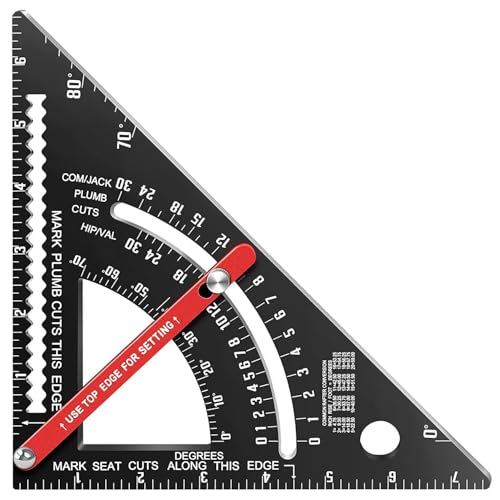 Carpenter Square 7 inch,Adjustable Rafter Framing Square Tools,T Square Multi-Purpose Aluminum Alloy Triangle Carpenter Square for Woodworking and Carpentry | Drill Gauge, Protractor, Ruler ﻿ - color: Black