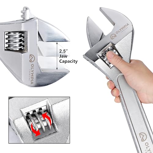 Olympia Tools 24" Adjustable Wrench, Heavy Duty Drop Forged Steel, Chrome Plated, Precision Machined Jaws, Rust Resistant - size: 24-Inch