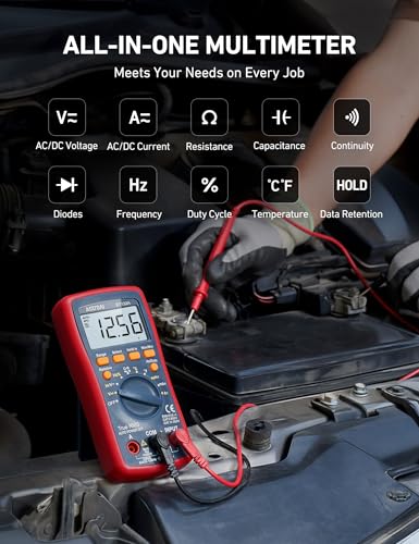 AstroAI Digital Multimeter, TRMS 4000 Counts Volt Meter (Manual and Auto Ranging); Measures Voltage Tester, Current, Resistance, Continuity, Frequency; Tests Diodes, Temperature (Red) - size: DT132A Multimeter