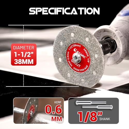 EZARC 1-1/2 Diamond Tile Cutting Wheels with Mandrel, 0.6mm Kerf, 10-Pack