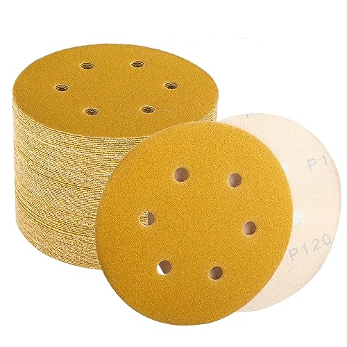 6 Inch Sanding Discs Hook and Loop, 120 Grit Sandpaper for Orbital Sander, Professional for Automotive and Woodworking, 100 Pack - style: 120 Grit