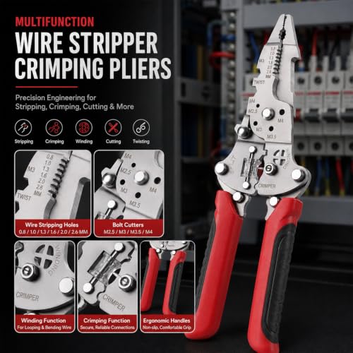 Multifunctional Foldable Automatic Wire Stripper and Cutter, Portable Crimping Tool for and Stripping tools & home improvement - color: Red