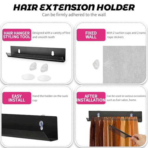 Hair Extension Holder, Stainless Steel Hair Hanger Styling Tool Hair Extension Display for Washing, Coloring And Blow-Drying Of Weft, Clip-In, Tape-In Extensions
