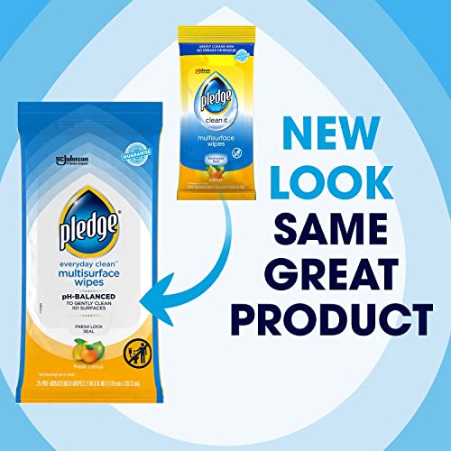 Pledge Multisurface Cleaning Wipes, pH Balanced, Fresh Citrus, 25 Count (Pack of 3, 75 Total Wipes) - size: 25 Count (Pack of 3)