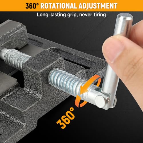 Hoteche 4-Inch Drill Press Vise, Bench Vise Clamp for Drilling Machine, Heavy Duty Milling Vice with Hardened Tempered Jaws, Black Powder Coated Slotted Workbench Fastener for Metal & Woodworking - size: 4-Inch