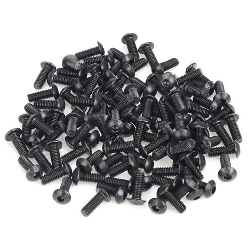 105 Pieces M3 x 8mm Button Head Socket Cap Screws, Thread Pitch 0.5mm, Sutemribor M3 Black Screws, 10.9 Grade Alloy Steel, Black Oxide Finish, Fully Threaded - size: M3 x 8mm, style: Button Head