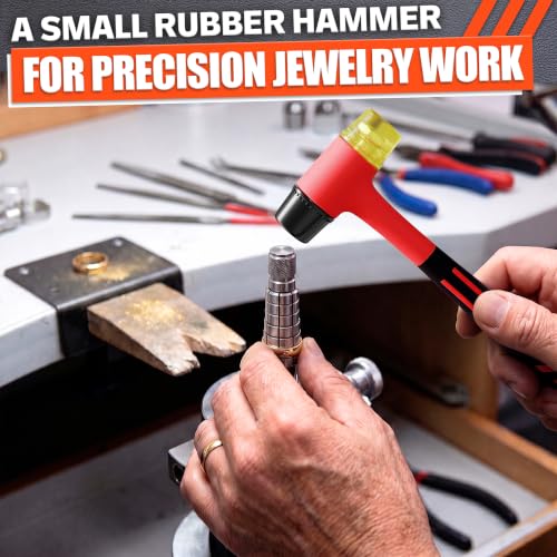 Small Rubber Mallet Hammer 1", 25mm Lightweight, Non Slip Grip 9.6 In - color: Red-black