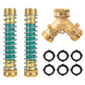 Hourleey 2 Way Hose Splitter, 3/4" Brass Hose Y Splitter with 2 PCS Garden Hose Extension Hose Coiled Spring Protectors and 6 Rubber Washers - size: 2 Pack with Splitter