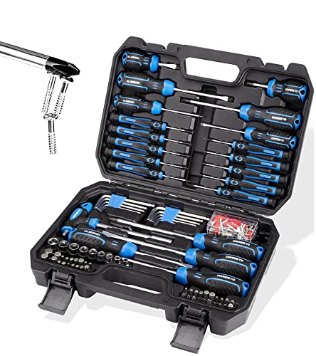 URASISTO 120-pieces Magnetic Screwdrivers Sets Includes Sockets, Slotted, Phillips, Hex, Torx and Precision Screwdriver Set Tools for Men, Repair Home