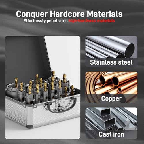 CSOOM 18 Pcs Carbide Hole Saw Kit for Metal, 1/2"-2-1/8" Heavy Duty TCT Hole Cutter Drill Bits Set for Stainless Steel, Iron, Aluminum, Metal and Carbide