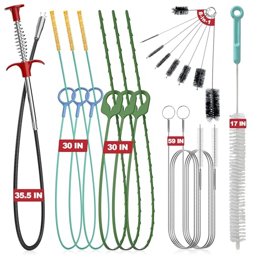 EastLink Drain Snake Tool Set 18Pcs, Drain Clog Remover & Cleaner Brush Kit