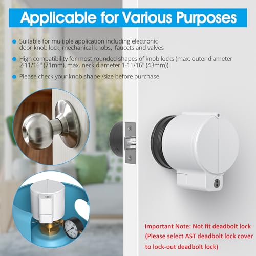 AST Adjustable Door Knob Cover with High Security Cylinder and 3 Brass Keys - color: Matte white with brass keys