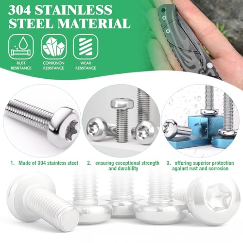 121 Pcs 304 Stainless Steel Pocket Blade Knife Handle Screws Assortment Set, M2, M2.5 Machine Screws, EDC Folding Hilt Fasteners, Knifemakers Rivets for DIY Repair