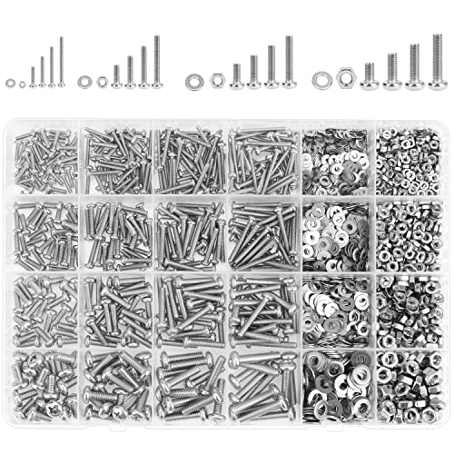 1285 Pieces M2 M2.5 M3 M4 Phillips Pan Head Machine Screws Nuts Washers Assortment Kit, 304 Stainless Steel, Fully Machine Thread - size: M2 M2.5 M3 M4