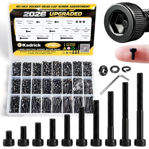 KADRICK 2700PCS M3 Screws Assortment Kit,Hex Socket Cap Head M3 Bolts Kit - size: M3 2700Pcs