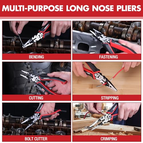 ARROW 6-in-1 Needle Nose Pliers, 8" Multipurpose Long Nose Pliers