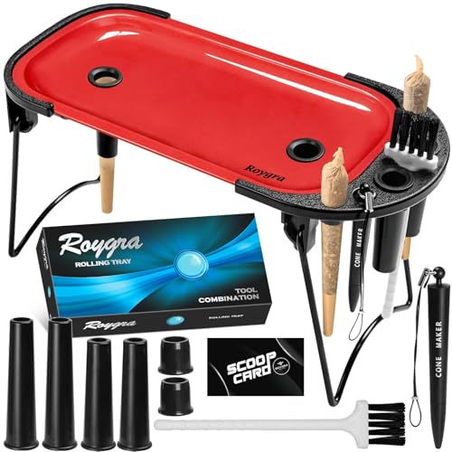 roygra Foldable Rolling Tray Set, Complete Smoking Accessories, Cone Loader - color: Red