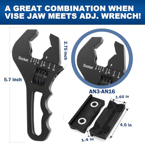 AN Fittings Wrench 3AN-16AN Adjustable AN Wrench Lightweight Aluminum,Compact Size,Black (With Nylon 4" Vise Jaws Pads) - color: Black, size: Small