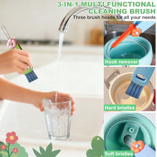 3 in 1 Cup Lid Cleaning Brush, Portable Water Bottle Brush, Multifunctional Bottle Cleaner Brush Set for Tight Spaces, Bottle Gaps, Tumblers, Travel Mug Caps(3 PCS) - color: Red, Green, Blue(3pcs)