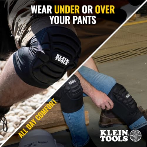 Klein Tools 60592 Knee Pads, Lightweight Padded Knee Sleeves, Breathable Mesh Back, Elastic Cuff with Slip-Resistant Silicone, Black, L/XL - size: L/XL