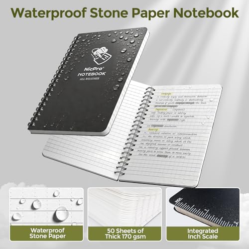 Nicpro Waterproof Notebook with Mechanical Pencil 1.3mm, TPU Fabric Cover | 4.8"x7" Stone Paper Notebook, 1.3mm Carpenter Pencil with Lead Refill & Eraser for Outdoor Journal Travel Drafting Drawing - style: HD1000 Mechanical Pen