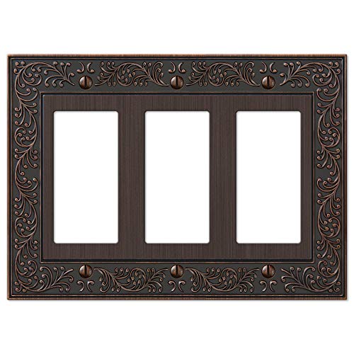 Amerelle 43RRRVB English Garden Wallplate, 3 Rocker, Cast Metal, Aged Bronze, 1-Pack - color: Aged Bronze, size: 3 Rocker