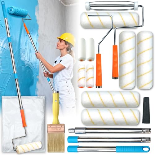 16-Piece Paint Roller Kit, 9"&4" Rollers with 3ft Extension Pole - color: 16 Pack, 9" & 4" roller