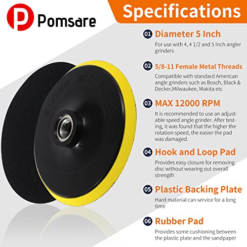Pomsare 5 Inch Wood Sanding Disc for Angle Grinder, 50 PCS Angle Grinder Polishing Pad Attachments with 5/8-11 Threads, Drill Sanding Pad for Wood Buffing Polishing(80/120/240/320/600 Grit) - style: Standard 5 Inch 53 PCS angle grinder sanding disc for wo
