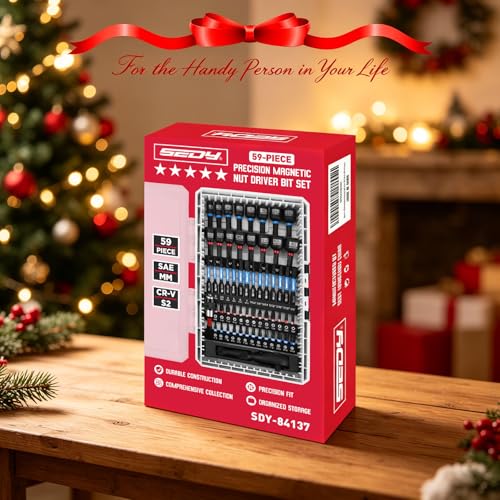 59-Piece Magnetic Nut Driver Bit Set, SAE and Metric Nut Drivers with Screwdriver Bits, Ratchet Wrench, Quick-Change Bit Holder and Storage Case for Automotive Repair, Home Repair and DIY Projects - color: 59 Pcs Compact Ratchet Kit(new Version)