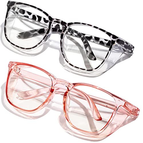 Safety Glasses Anti Fog Clear Blue Light Blocking Eye Protection Nurse Goggles for Women Men - color: A6 Leopard + Clear Pink