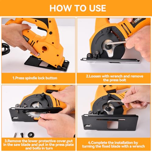 Hoteche 3-3/8-Inch Mini Circular Saw 5A Multifunctional Portable Saw with 3pcs Blades for Metal, Wood and Tile Cutting - size: 3-3/8-Inch 600W