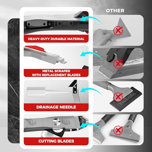 7 in 1 Caulking Tool with 5 Silicone Pads and 10pcs Caulking Tool Kit, Caulk Remover Tool with Replacement Blades and Unclogging Needle, Caulking Removal Tool for Kitchen Bathroom and Window - size: 7 in 1