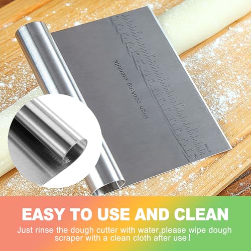 ZukoCert 2-Pack Stainless Steel Bench Scraper – Durable Dough Cutter with Built-In Measuring Ruler (Multipurpose Tool for Pizza, Cake, Baking & Pastry Work, Easy to Clean)