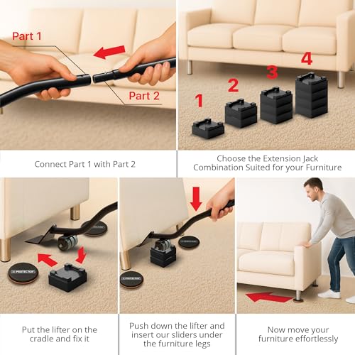 X-Protector Furniture Sliders for Carpet & Furniture Lifter Tool Set - size: Lifter + 4 PCS 3.5", For Carpet