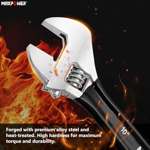 MAXPOWER Adjustable Wrench Set, 3-Piece Adjustable Wrenches 6-inch, 8-inch, 10-inch, Metric & SAE Scales, Extra-Wide Jaw and Soft Grip Wrench Set - size: 6" 8" 10"
